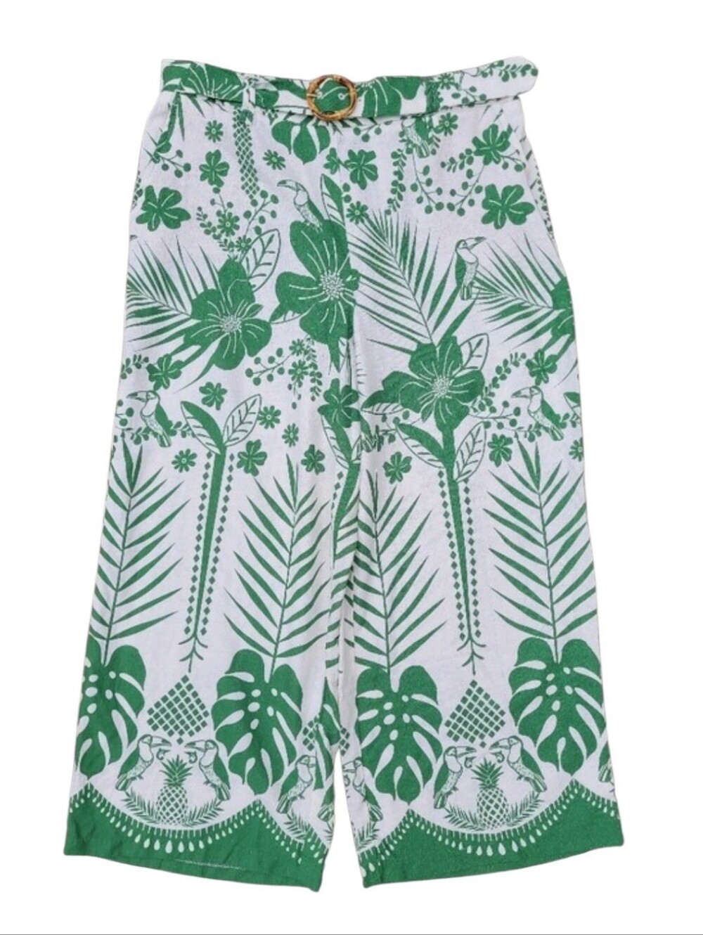Maison d'Amélie Tropical Green Linen Blend Wide Leg Pants
